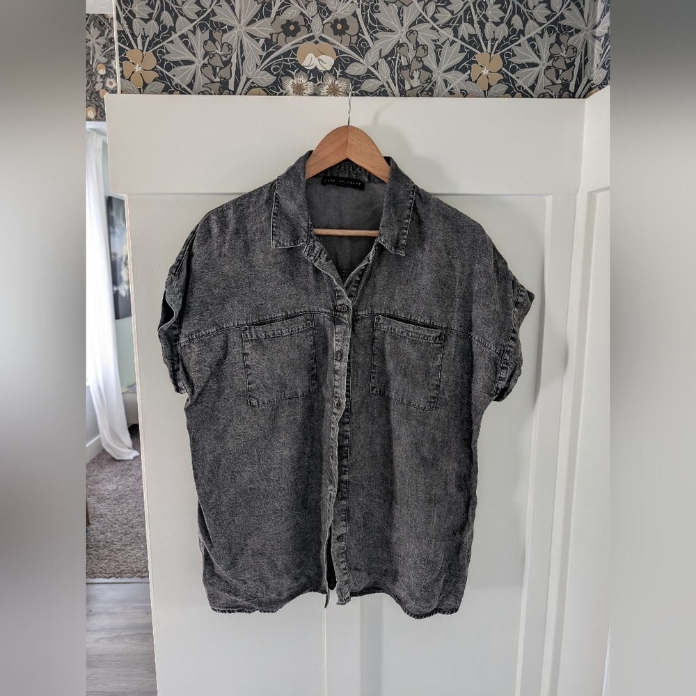 Black Button Down Shirt with Short Sleeves and Classic Collar